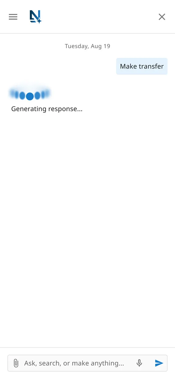Generating a response to "Make transfer"