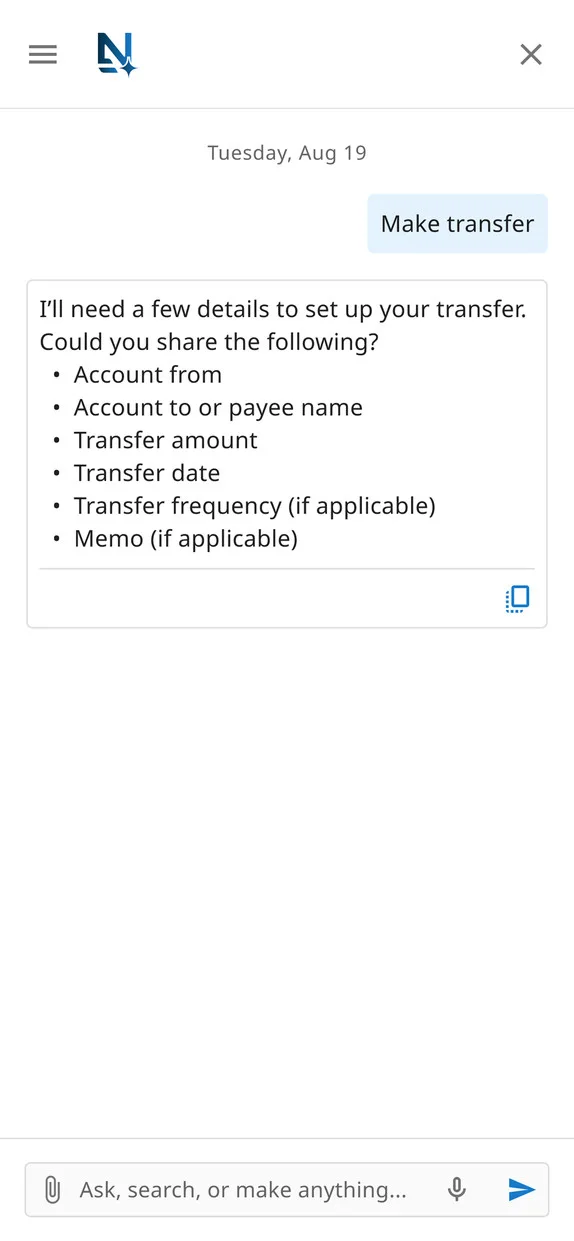 AI asks for the transfer details
