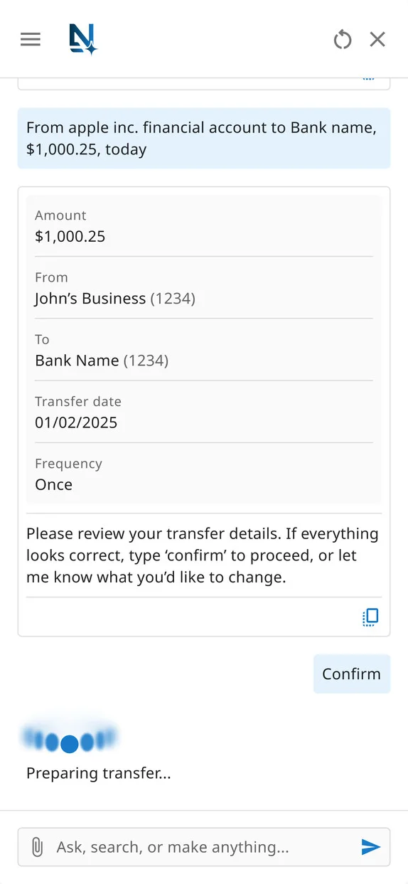 Transfer confirmation step