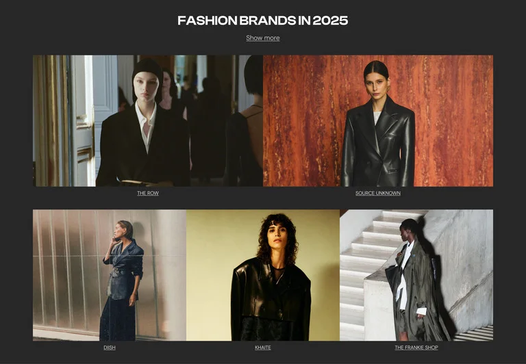 Home page: the Brands section as a plain editorial grid