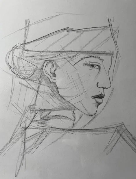 Pencil study of a face in profile
