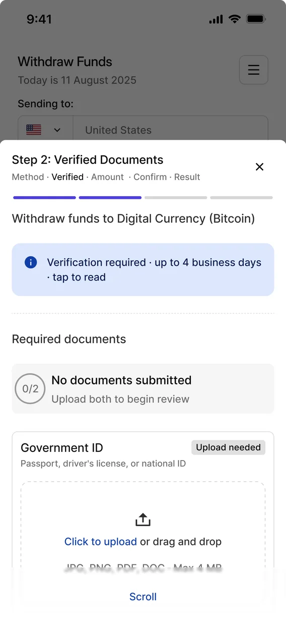 Bitcoin withdrawal on mobile