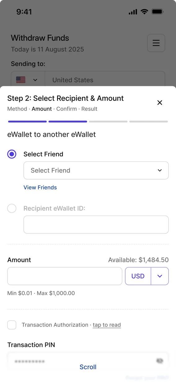 eWallet withdrawal on mobile