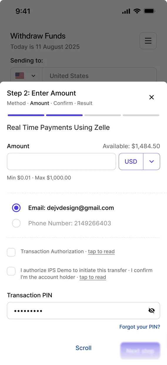 Zelle withdrawal on mobile