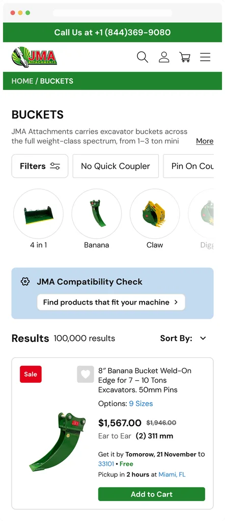 Collection page at mobile width