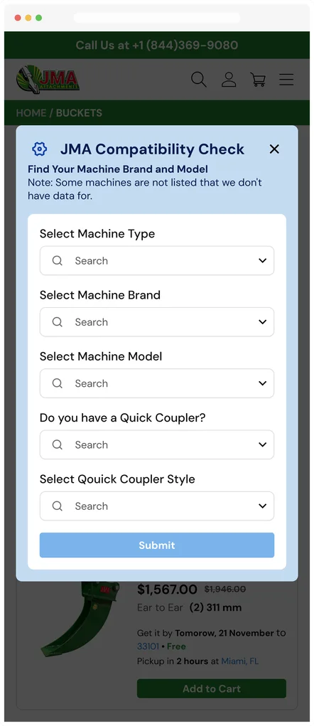 Machine selection modal